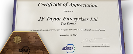 JF Taylor Enterprises accepts ASHRAE award